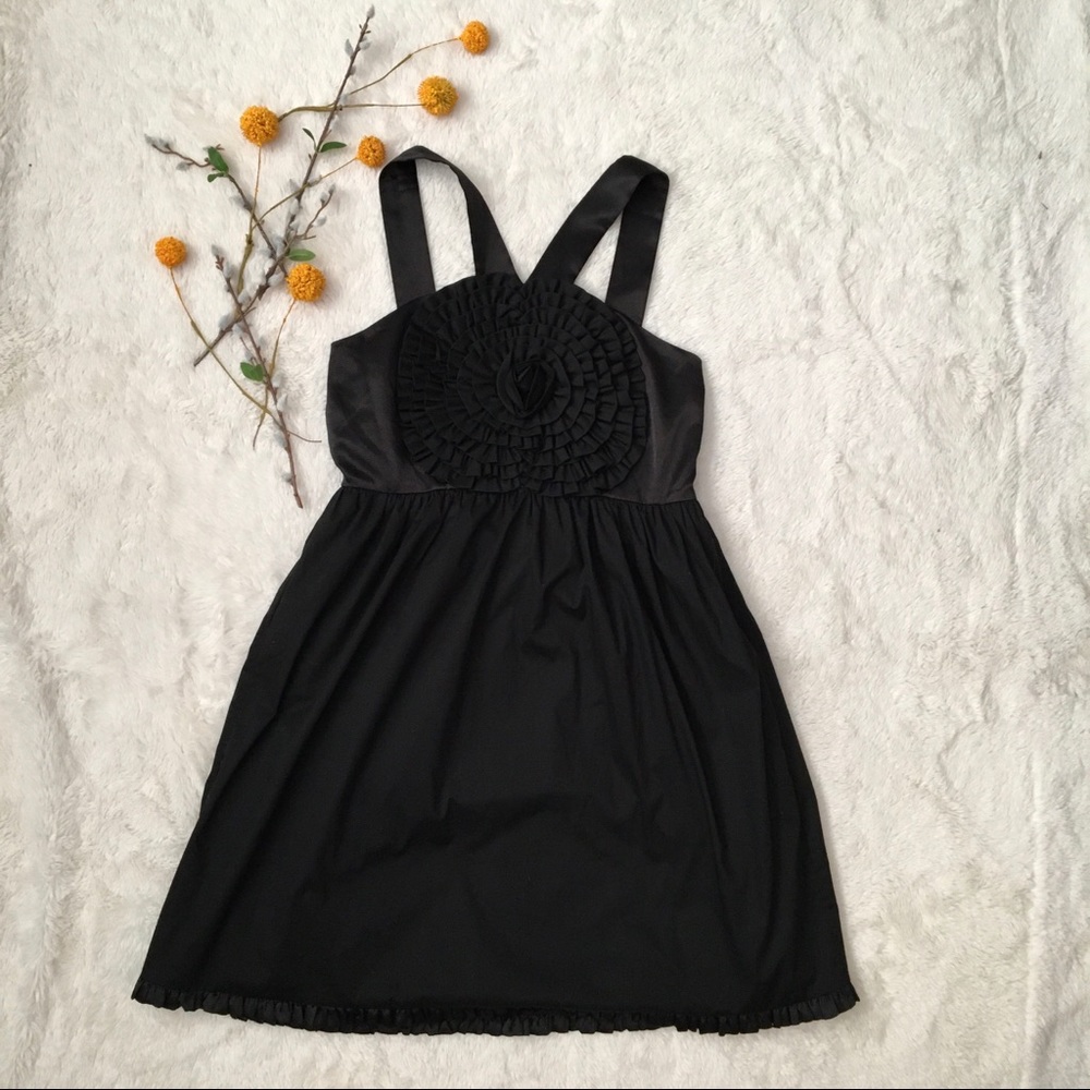 SOLD- Anthropologie Burlapp Black Rosette Dress